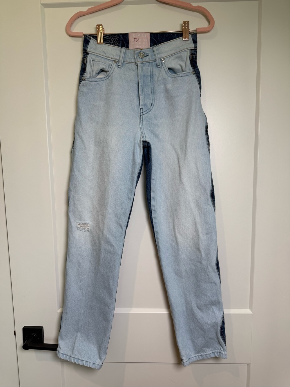 Revice Denim Two-Tone High Rise Straight Leg Jeans Light Wash size 24 Women’s